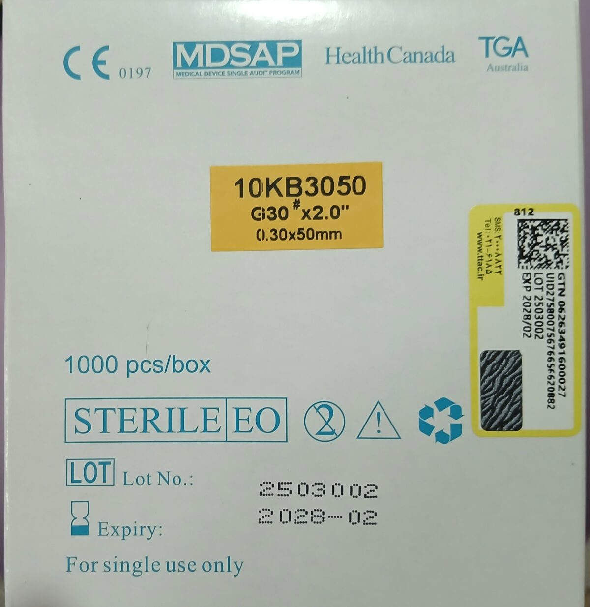 سوزن طب سوزنی ایکو خارجی درجه یک سایز 50*0.30 (3050)بسته ۱۰۰۰عددی - تصویر 2